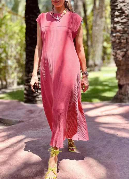 VESTIDO PLISADO MANGA CORTA