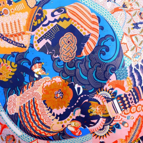 PAÑOLETA CUADRADA MANOS - Rosa/Azul