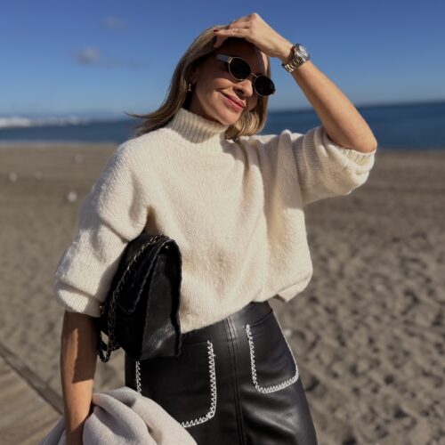 FALDA PESPUNTES EFECTO PIEL BLACK - Imagen 2