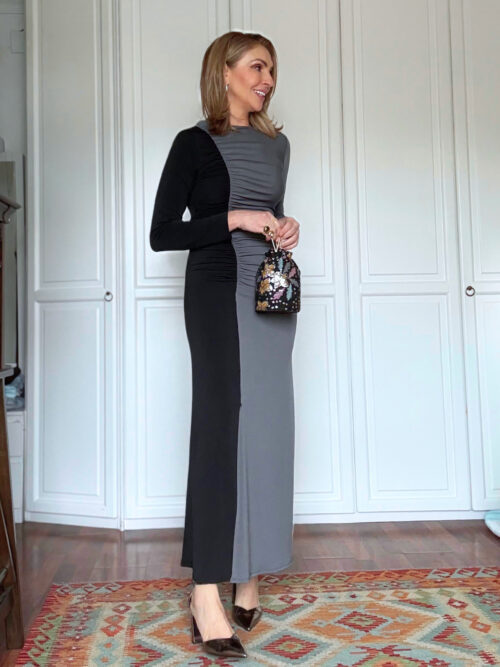 VESTIDO FRUNCIDO BICOLOR