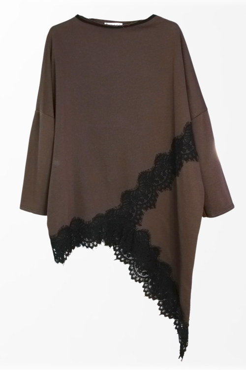 TOP MANGA LARGA ASIMÉTRICO ENCAJE