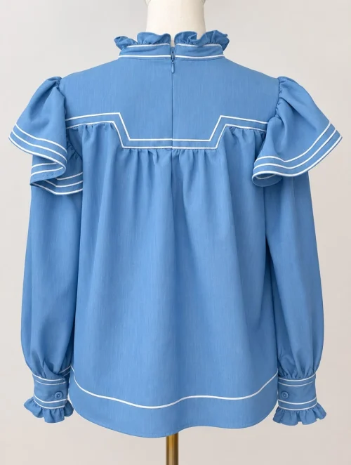 BLUSA CELESTE VOLANTES - Imagen 2