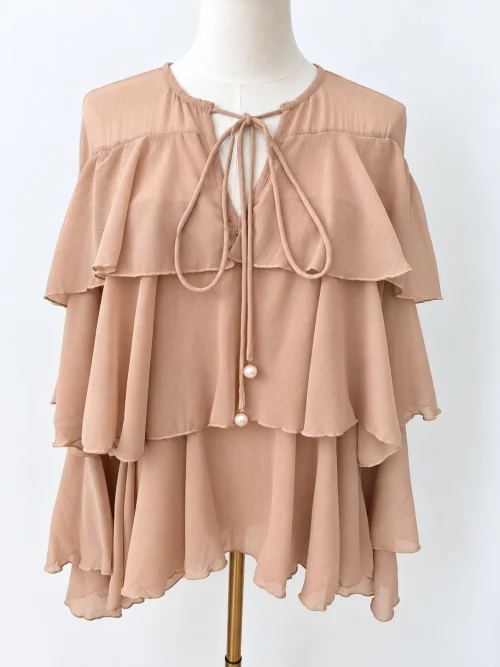 BLUSA VOLANTES CAMEL