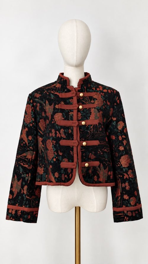 CHAQUETA JACQUARD ESTAMPADO FLORAL FONDO NEGRO